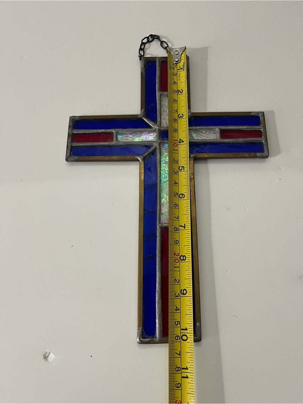 Vintage Stain Glass Cross, Deep Cobalt Blue & Ruby Red - Picture 6 of 6